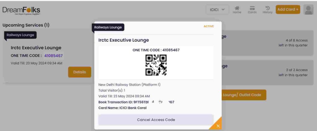 Railway lounge Access without a physical credit card